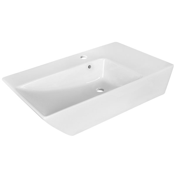 American Imaginations White Ceramic 25.5-in Rectangular Vessel Sink Set with Nickel Hardware