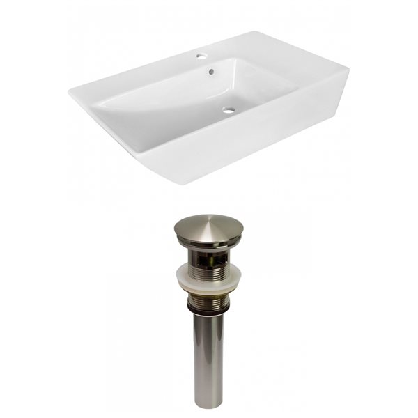 American Imaginations White Ceramic 25.5-in Rectangular Vessel Sink Set with Nickel Hardware