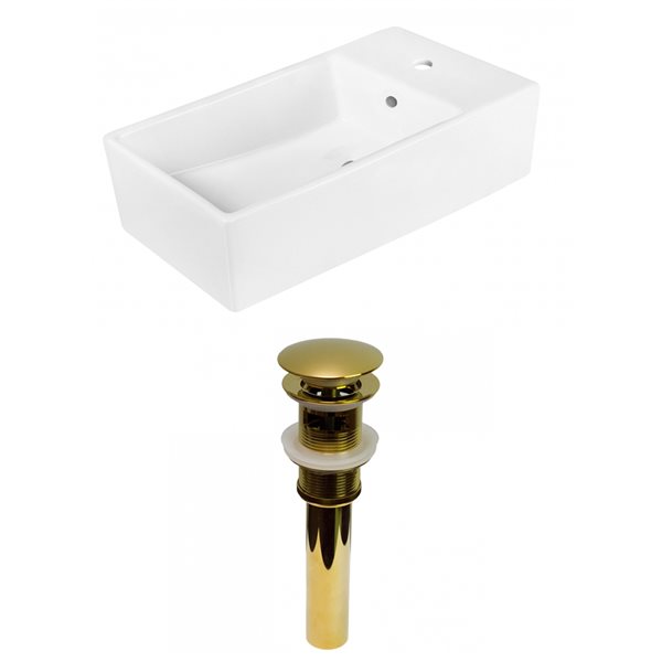 American Imaginations White Ceramic 19-in Rectangular Vessel Sink Set with Gold Hardware