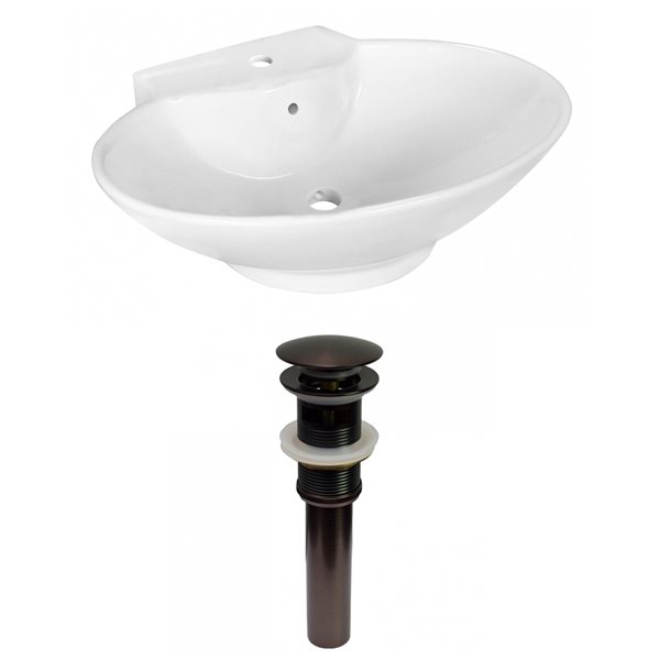 American Imaginations White Ceramic 22.75-in Oval Vessel Sink Set with Bronze Hardware