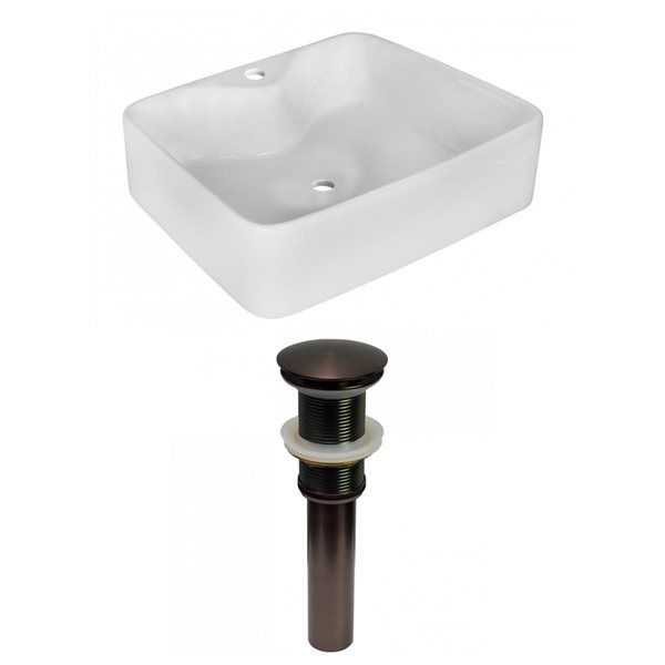 American Imaginations White Ceramic 18.75-in Rectangular Vessel Sink Set with Bronze Hardware