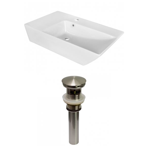 American Imaginations White Ceramic 25.5-in Rectangular Vessel Sink Set with Nickel Hardware Included