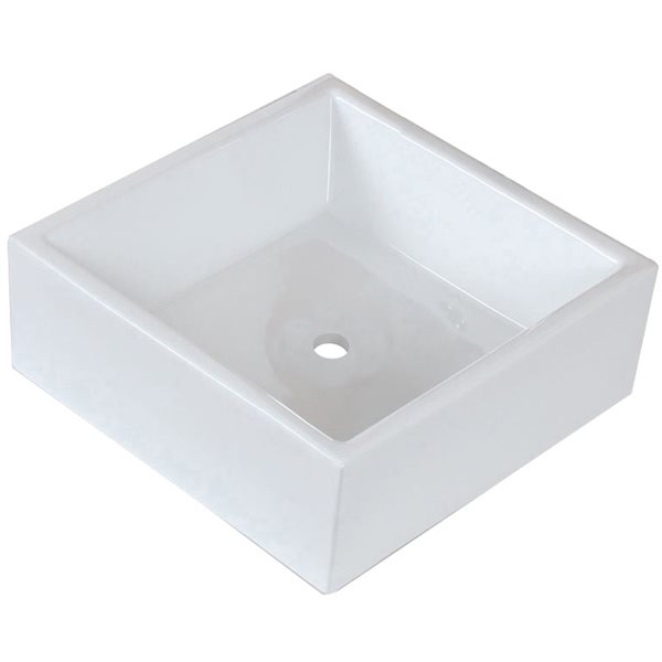 American Imaginations White Ceramic 14.75-in Square Vessel Sink Set with Nickel Hardware