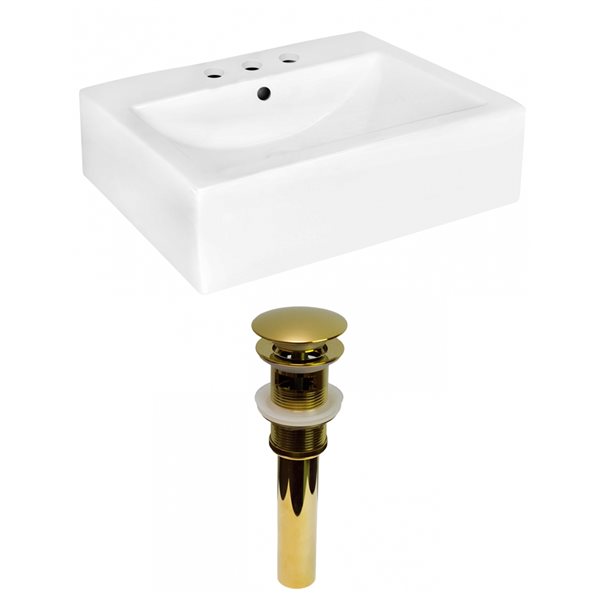American Imaginations White Ceramic 20.25-in Rectangular Wall-mount Sink Set - Gold Hardware
