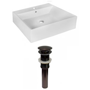 American Imaginations White Ceramic 20.5-in Rectangular Vessel Sink Set with Bronze Hardware Included
