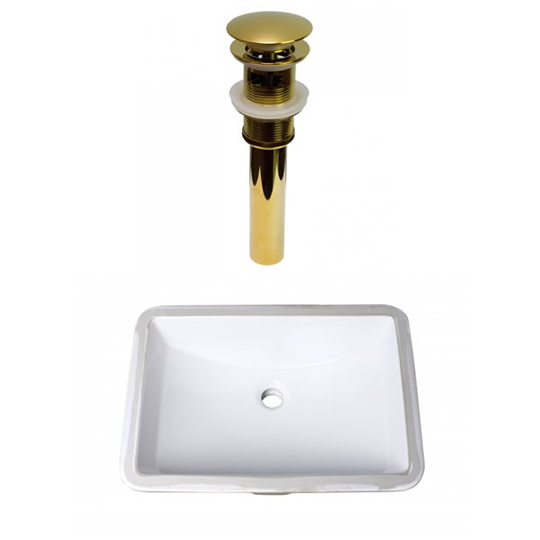 American Imaginations White Ceramic 20.75-in Rectangular Undermount Sink Set and Gold Hardware