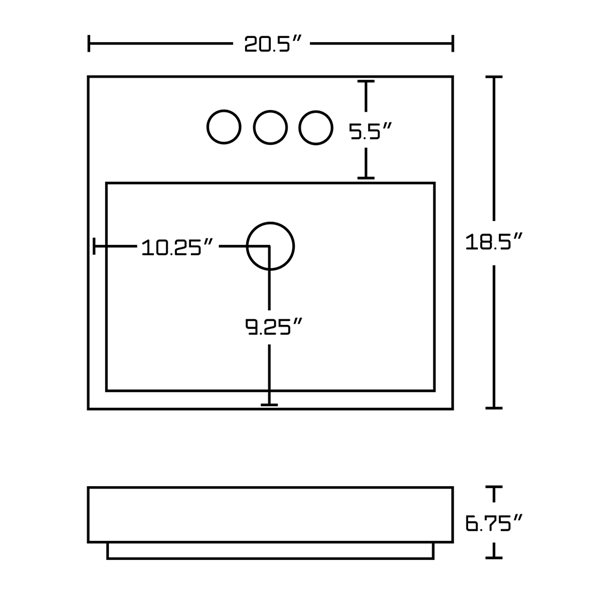 American Imaginations White Ceramic 20.5-in Rectangular Vessel Sink Set (Black Hardware Included)