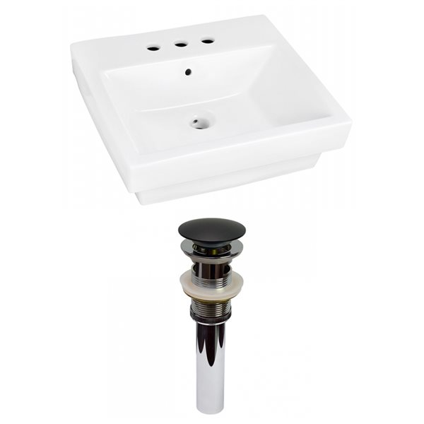 American Imaginations White Ceramic 20.5-in Rectangular Vessel Sink Set (Black Hardware Included)