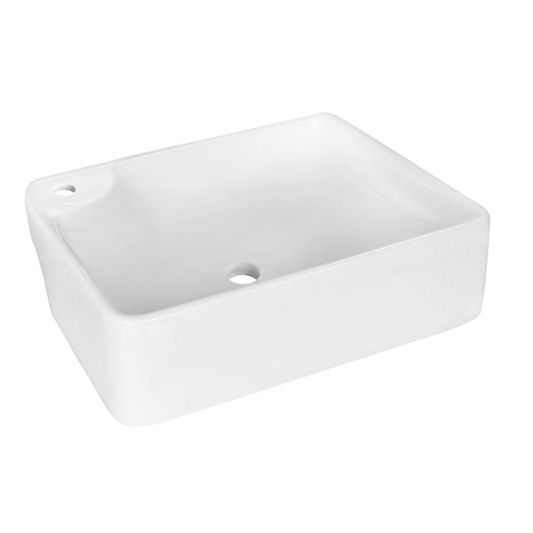 American Imaginations White Ceramic 17.25-in Rectangular Vessel Sink Set with Black Hardware