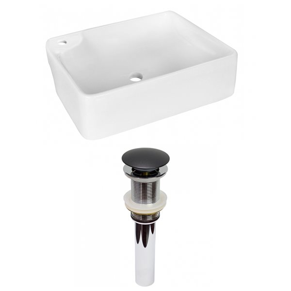 American Imaginations White Ceramic 17.25-in Rectangular Vessel Sink Set with Black Hardware