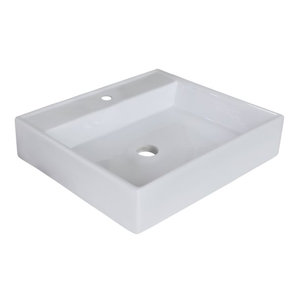 American Imaginations White Ceramic 17-in Square Vessel Sink Set with Gold Hardware