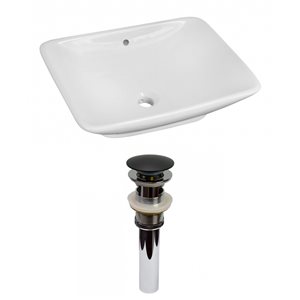 American Imaginations White Ceramic 21.5-in Rectangular Vessel Sink Set with Black Hardware