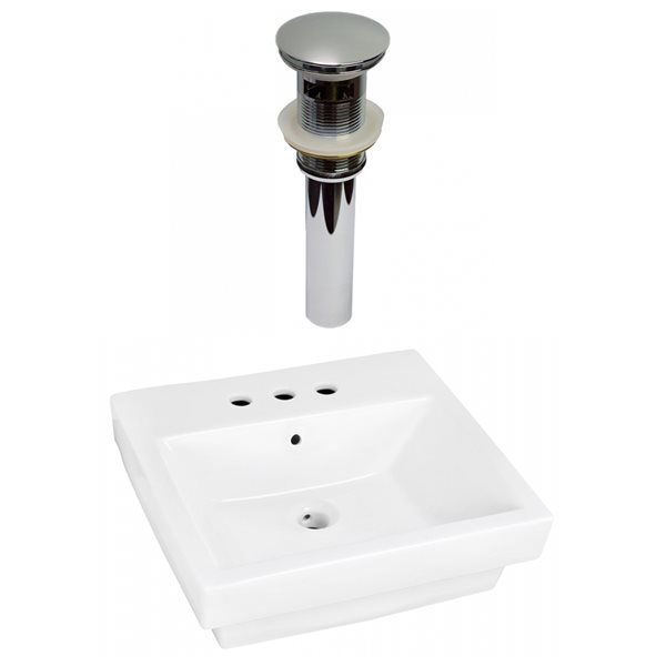 American Imaginations White Ceramic 20.5-in Rectangular Vessel Sink Set with Chrome Hardware