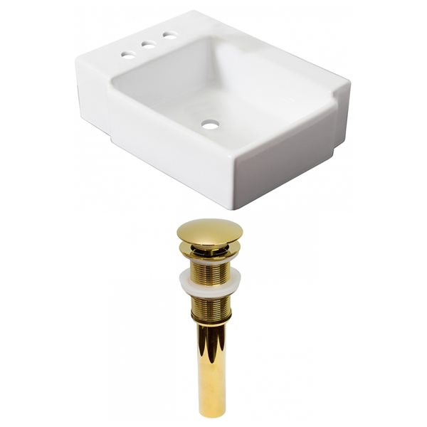 American Imaginations White Ceramic 16.25-in Rectangular Wall-mount Sink Set with Gold Hardware