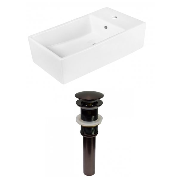 American Imaginations White Ceramic 19-in Rectangular Vessel Sink Set with Bronze Hardware