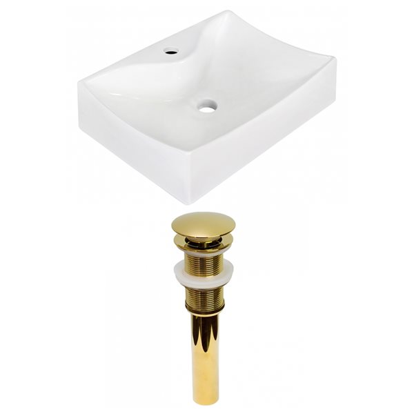 American Imaginations White Ceramic 21.5-in Rectangular Wall-mount Sink Set with Gold Hardware