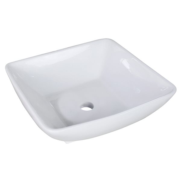 American Imaginations White Ceramic 16.5-in Square Vessel Sink Set with Black Hardware Included