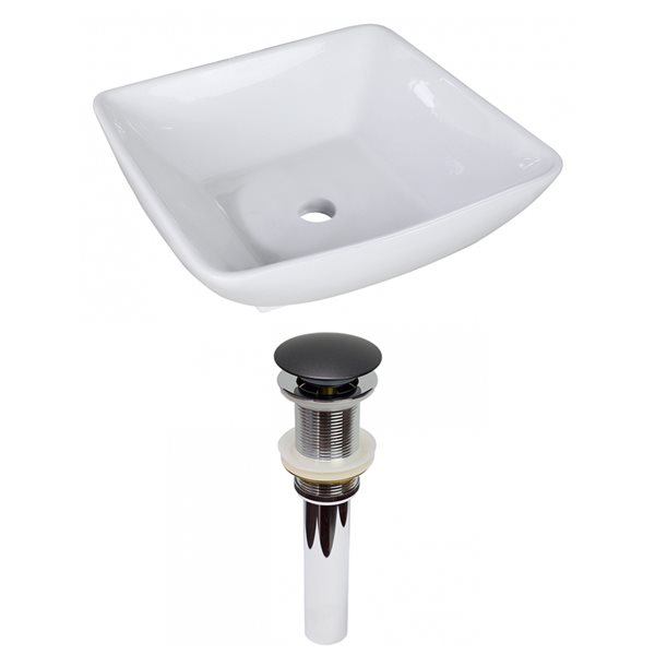 American Imaginations White Ceramic 16.5-in Square Vessel Sink Set with Black Hardware Included