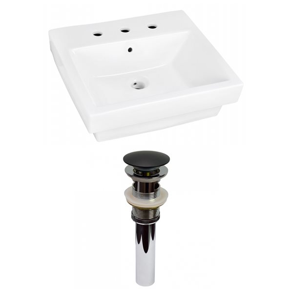 American Imaginations White Ceramic 20.5-in Rectangular Vessel Sink Set - Black Hardware