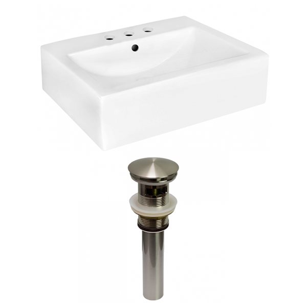 American Imaginations White Ceramic 20.25-in Rectangular Wall-mount Sink Set - Nickel Hardware