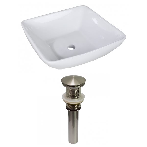American Imaginations White Ceramic 16.5-in Square Vessel Sink Set with Nickel Hardware Included