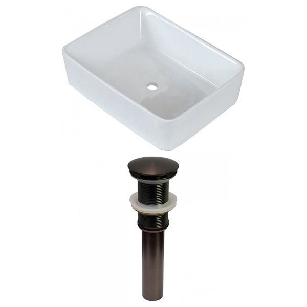 American Imaginations White Ceramic 18.75-in Rectangular Vessel Sink Set (Bronze Hardware)