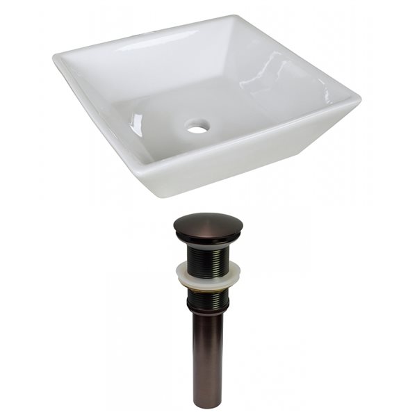 American Imaginations White Ceramic 15.75-in Square Vessel Sink Set and Bronze Hardware