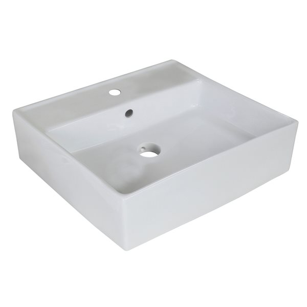 American Imaginations White Ceramic 18-in Square Vessel Sink Set with Black Hardware