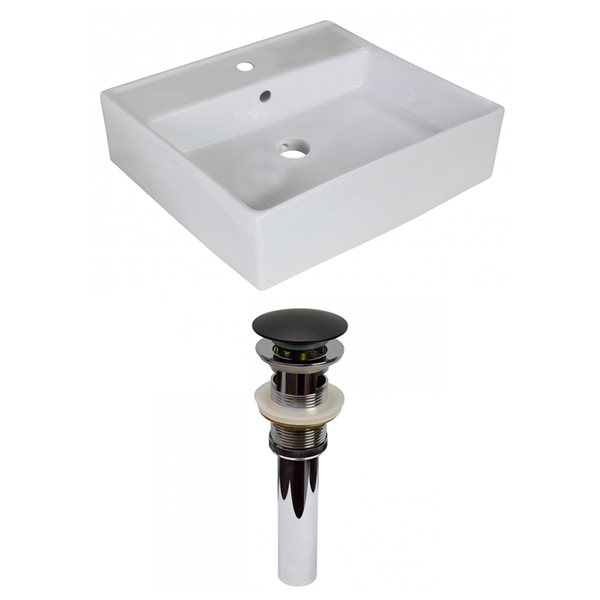American Imaginations White Ceramic 18-in Square Vessel Sink Set with Black Hardware