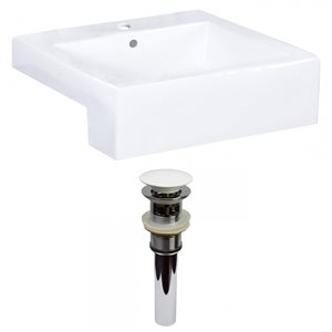 American Imaginations Xena Farmhouse White Ceramic 20.25-in Rectangular Vessel Sink Set with White Hardware