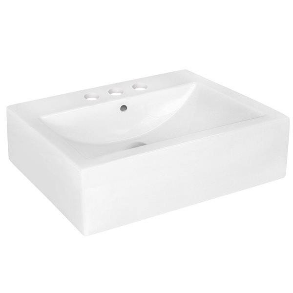 American Imaginations White Ceramic 20.25-in Rectangular Vessel Sink Set with Bronze Hardware Included