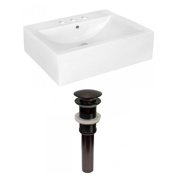 American Imaginations White Ceramic 20.25-in Rectangular Vessel Sink Set with Bronze Hardware Included