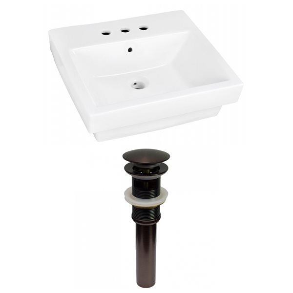 American Imaginations White Ceramic 19-in Rectangular Vessel Sink Set with Bronze Hardware Included