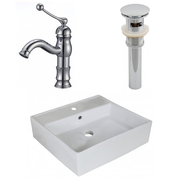 American Imaginations White Ceramic Vessel Square Bathroom Sink Kit (18-in x 18-in)