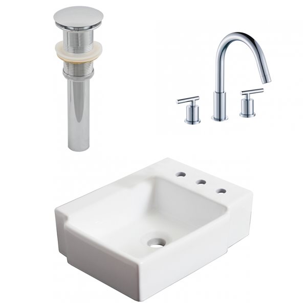 American Imaginations White Ceramic Vessel Bathroom Sink and Faucet with Drain (11.75-in x 16.25-in)