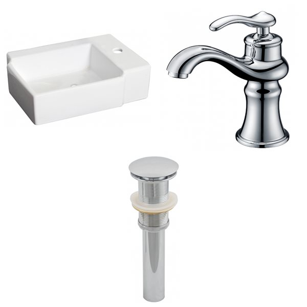 American Imaginations White Ceramic Bathroom Sink with Faucet and Drain (11.75-in x 16.25-in)
