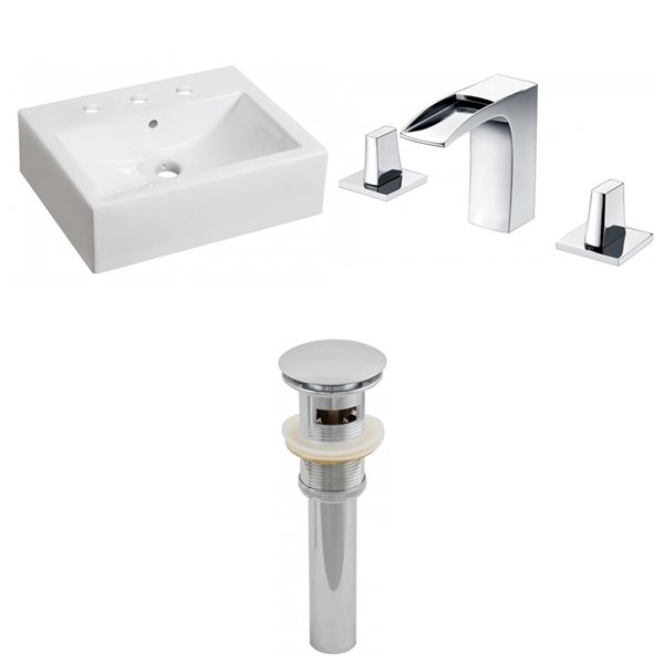 American Imaginations White Ceramic Rectangular Bathroom Sink with Faucet and Overflow Drain Included (16.25-in x 20.25-in)