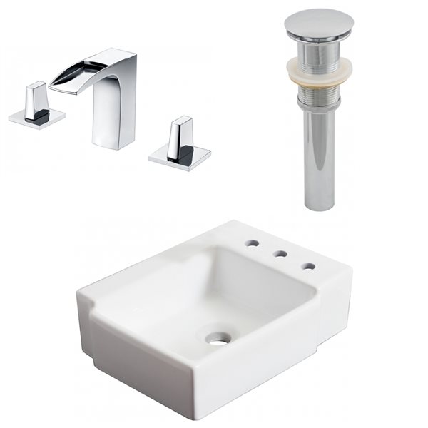 American Imaginations 11.75-in x 16.25-in White Ceramic Vessel Bathroom Sink and Faucet with Drain