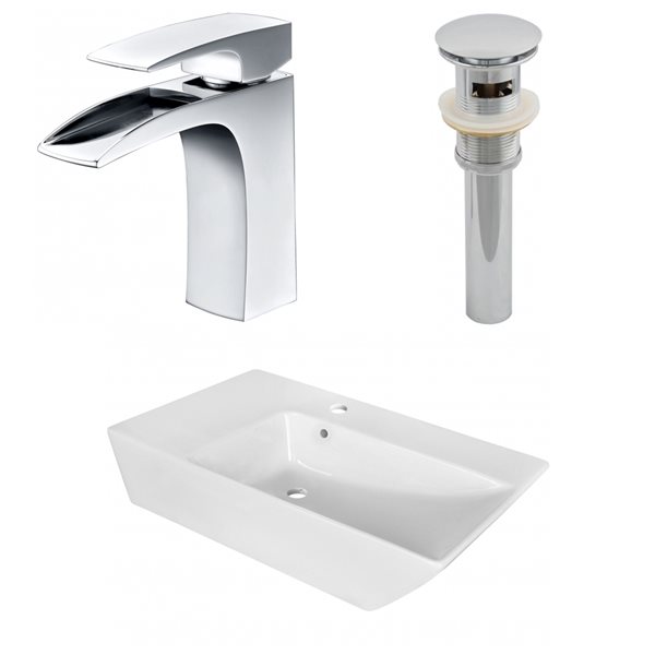 American Imaginations 25.5-in White Ceramic Vessel Rectangular Bathroom Sink Kit