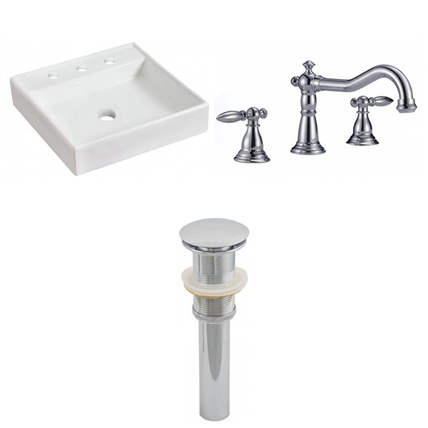 American Imaginations 17.5-in White Ceramic Vessel Square Bathroom Sink with Faucet and Drain