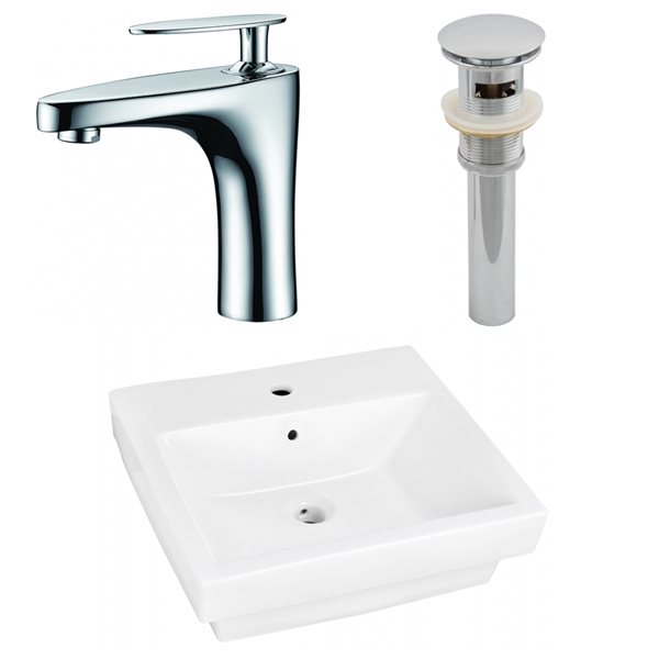 American Imaginations 20.5-in White Ceramic Bathroom Sink with Faucet and Overflow Drain