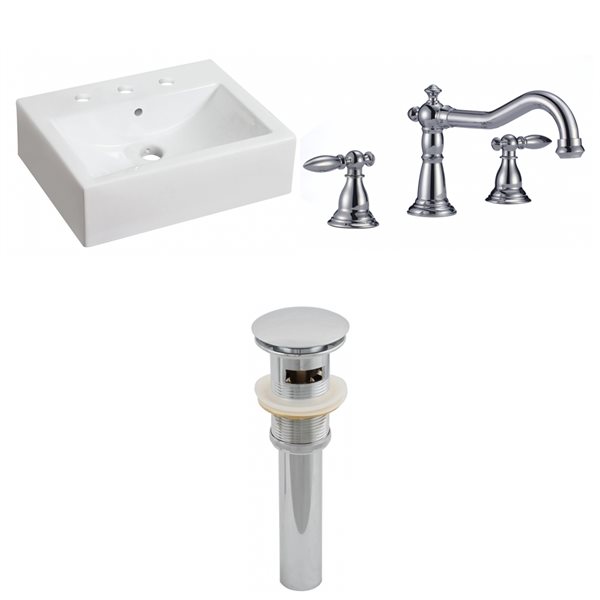 American Imaginations 20.25-in White Ceramic Rectangular Bathroom Sink with Faucet and Overflow Drain