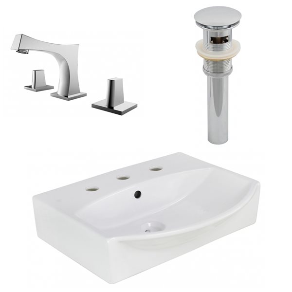American Imaginations White Ceramic Rectangular Bathroom Sink Set (16-in x 19.5-in)