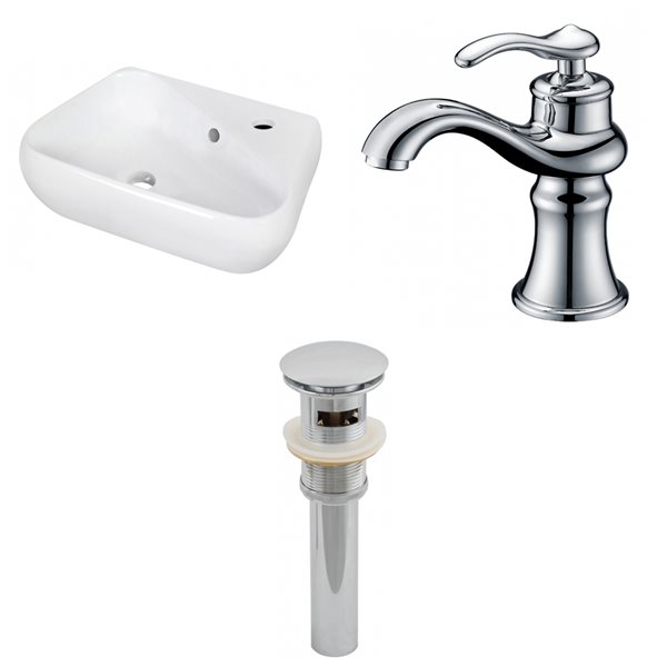 American Imaginations White Ceramic Wall Mount Bathroom Sink Kit - 11-in x 17.5-in