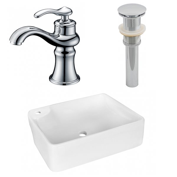 American Imaginations 13-in x 17.25-in White Ceramic Vessel Rectangular Bathroom Sink Set