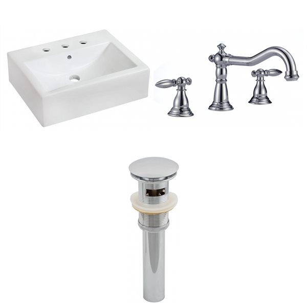 American Imaginations 16.25-in x 20.25-in White Ceramic Wall Mount Rectangular Bathroom Sink with Faucet and Overflow Drain