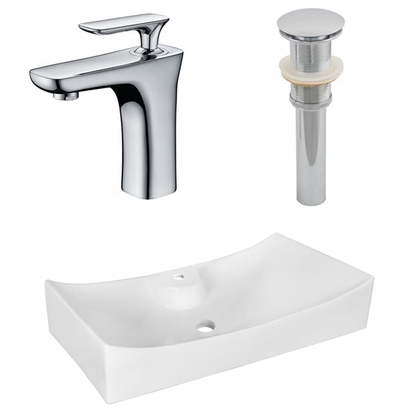American Imaginations 26.25-in White Ceramic Vessel Rectangular Bathroom Sink with Faucet and Drain
