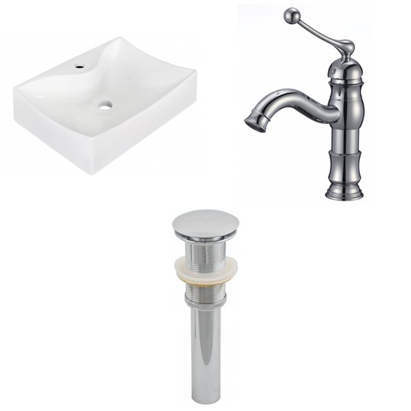 American Imaginations White Ceramic Vessel Rectangular Bathroom Sink Set (15.75-in x 21.5-in)