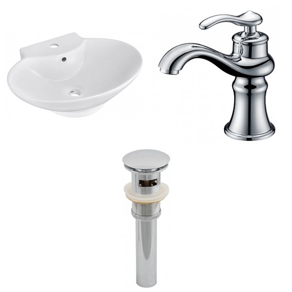 American Imaginations 17.25-in x 22.75-in White Ceramic Wall Mount Oval Bathroom Sink Kit