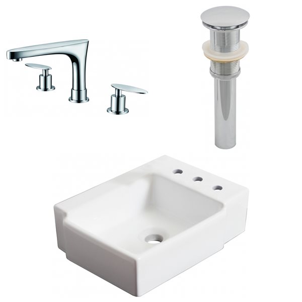 American Imaginations White Ceramic Bathroom Sink with Faucet and Drain Included (11.75-in x 16.25-in)